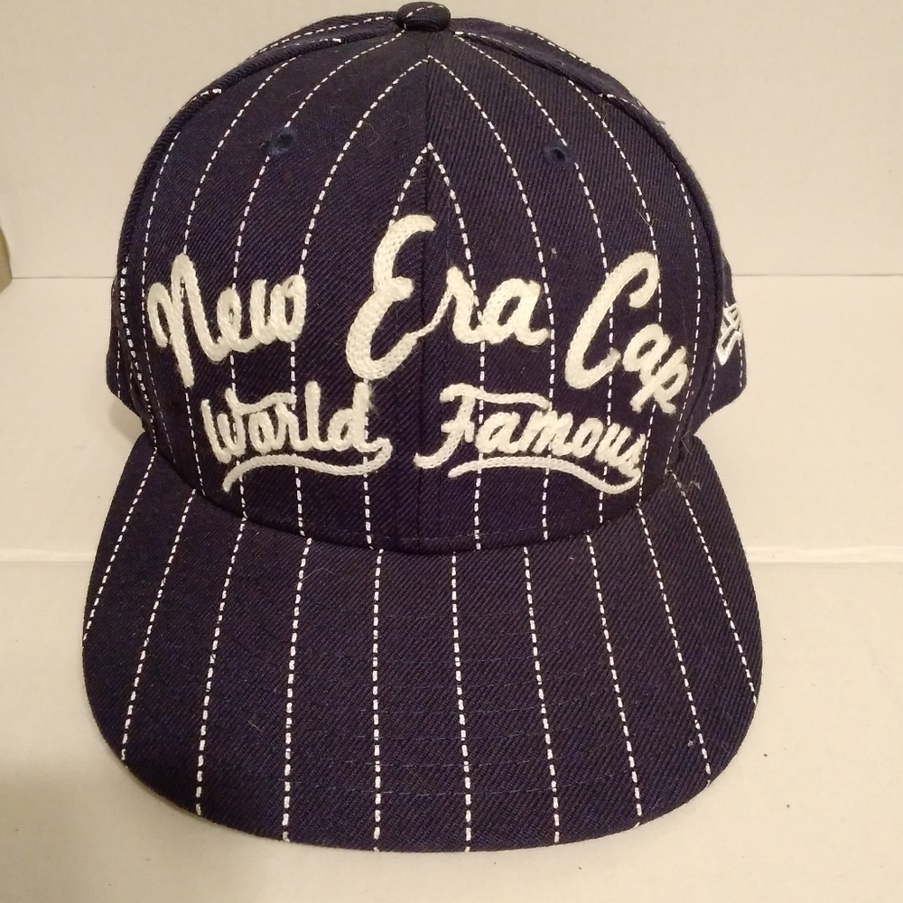 World Famous New Era Fitted Hat Blue White Stitching
